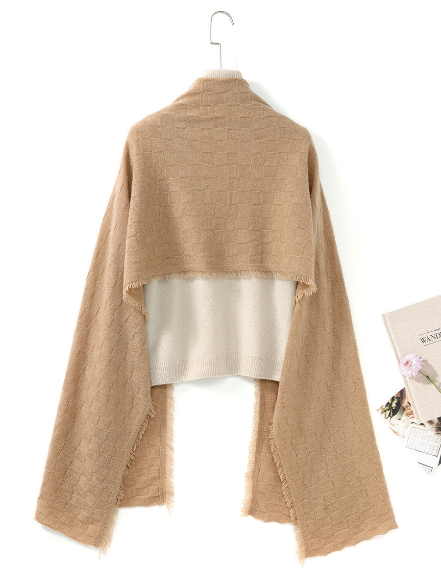 COMOBOCA 100% Cashmere Fringe Solid Color Shawl Scarf