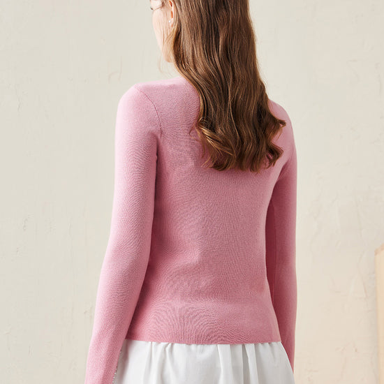 COMOBOCA 100% Wool Women's V-Neck With Pearl Accents Sweater