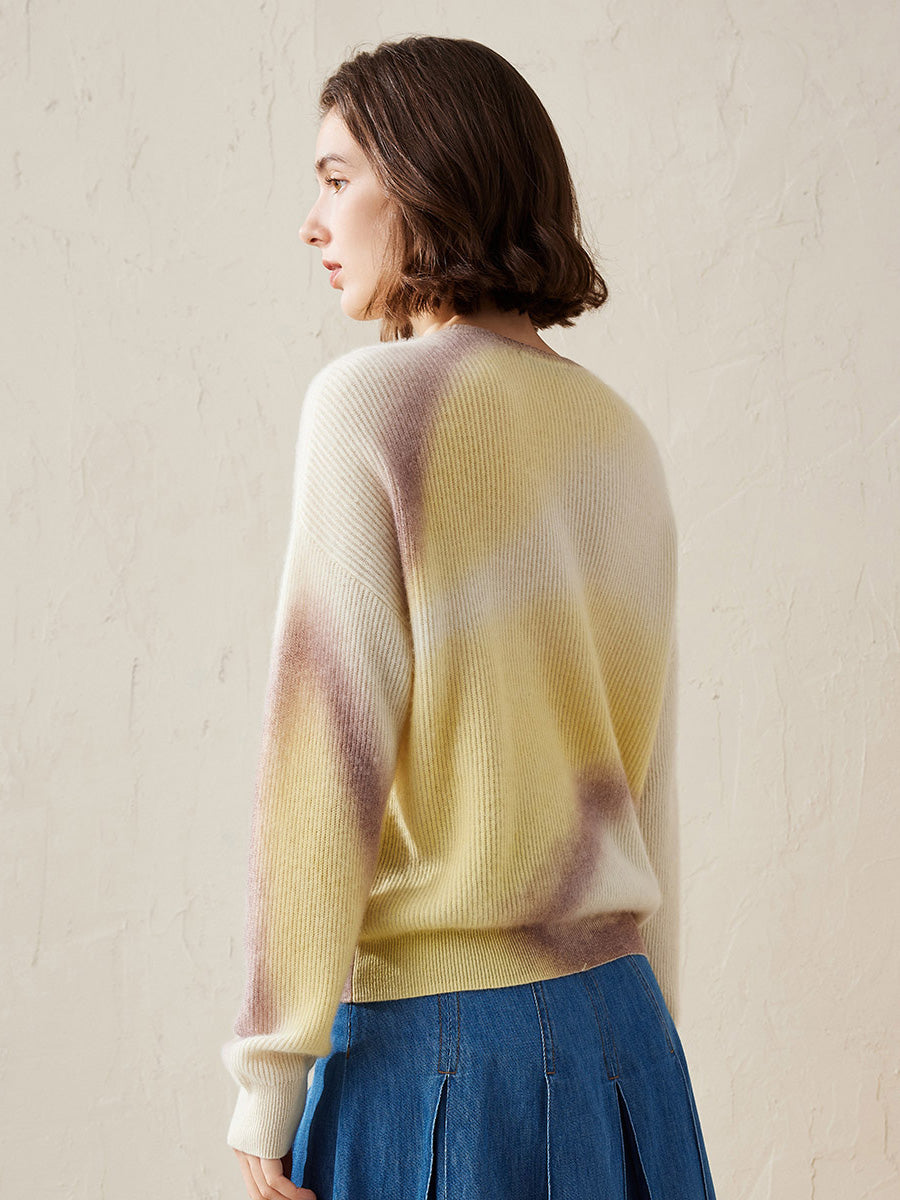 COMOBOCA 100% Cashmere Women's Gradient Color Knit Sweater