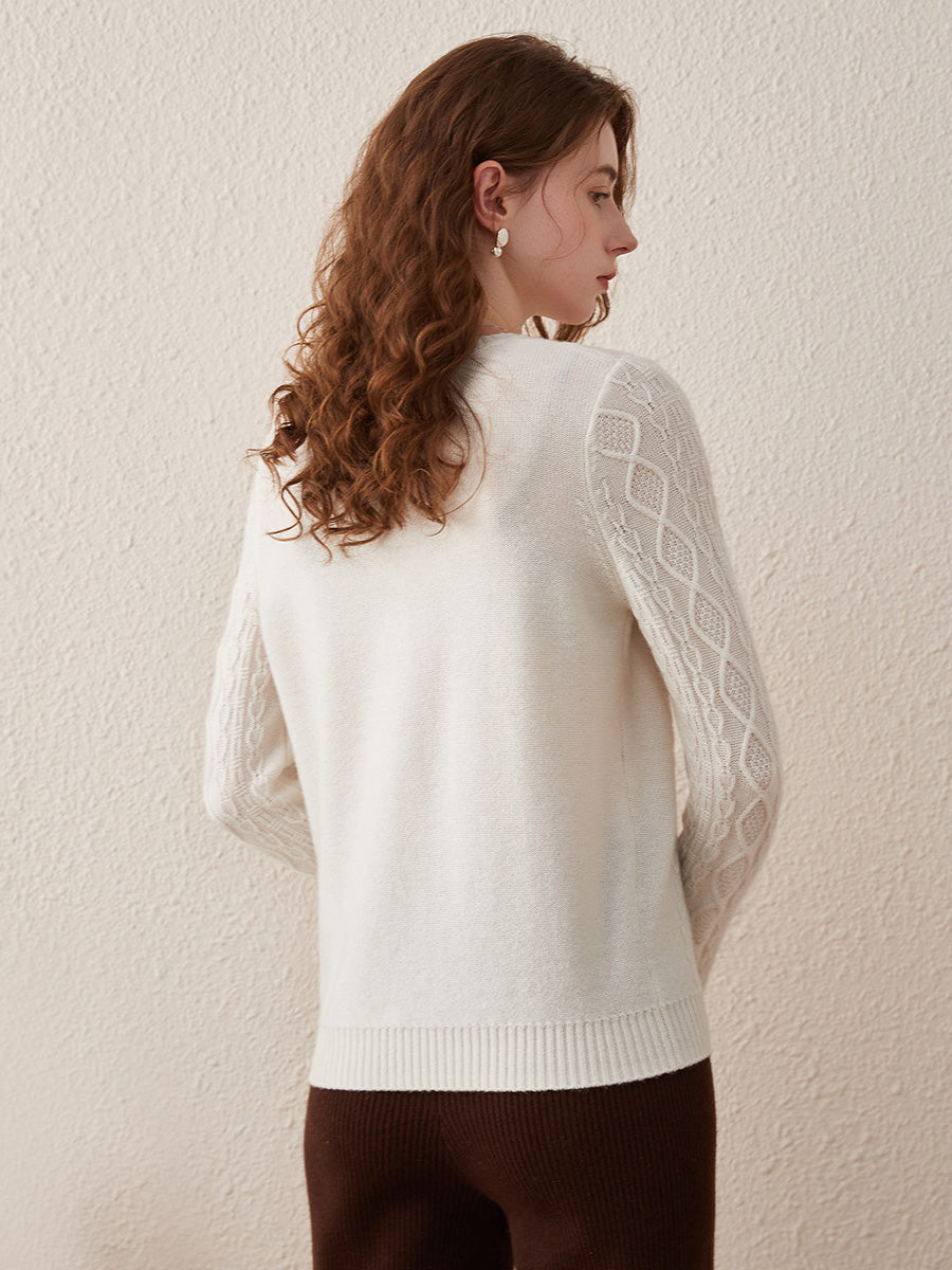 COMOBOCA 100% Wool Women's Cable Knit Sweater