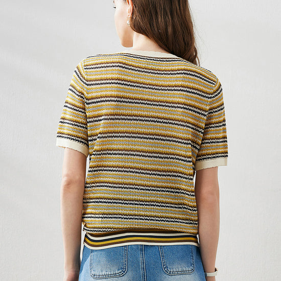 COMOBOCA Women's Striped Short Sleeve Knit Sweater
