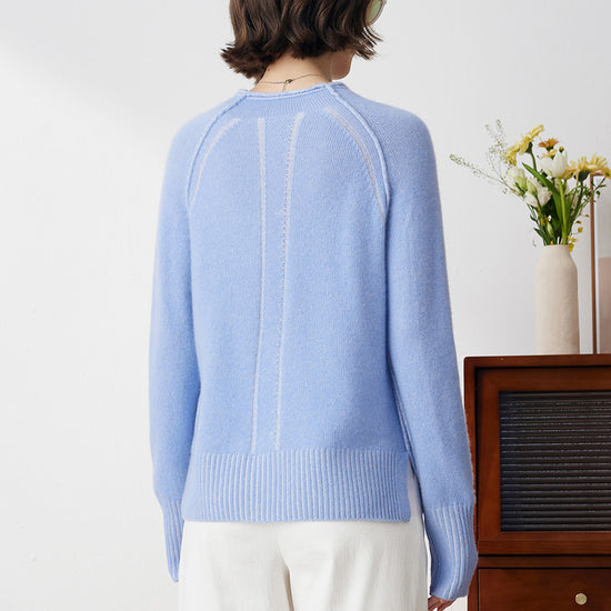 COMOBOCA 100% Cashmere Women's Round Neck Ribbed Sweater