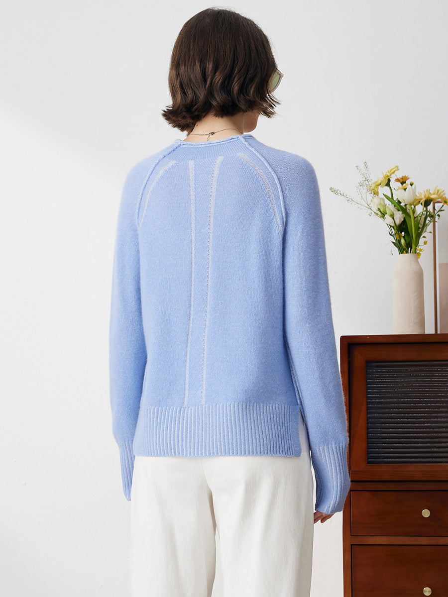 COMOBOCA 100% Cashmere Women's Round Neck Ribbed Sweater