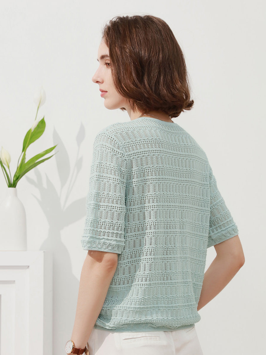 COMOBOCA Women's V-Neck Ruched Knit T-Shirt