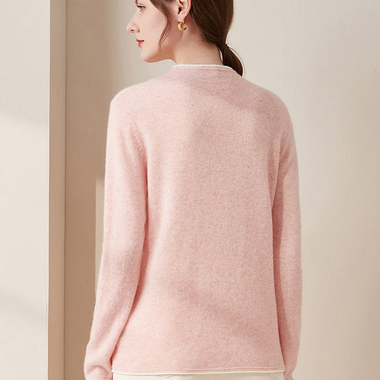 COMOBOCA 100% Cashmere Women's Ribbed Contrast Trim Sweater