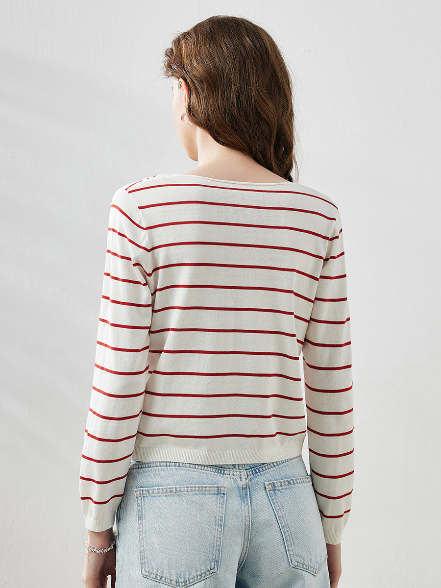 COMOBOCA Women's Striped Button-Down Cardigan