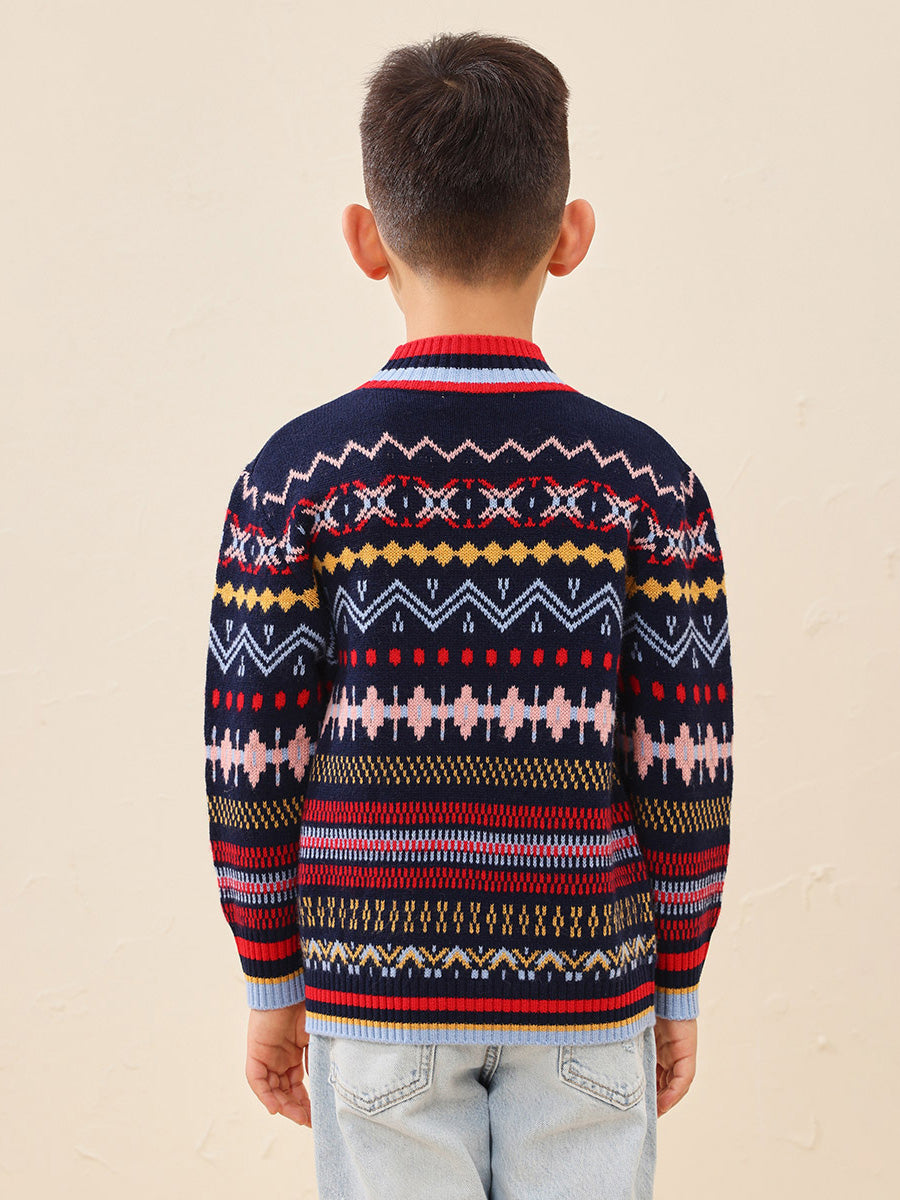 COMOBOCA 100% Wool Kids' Colorful Nordic Pattern Knit Sweater