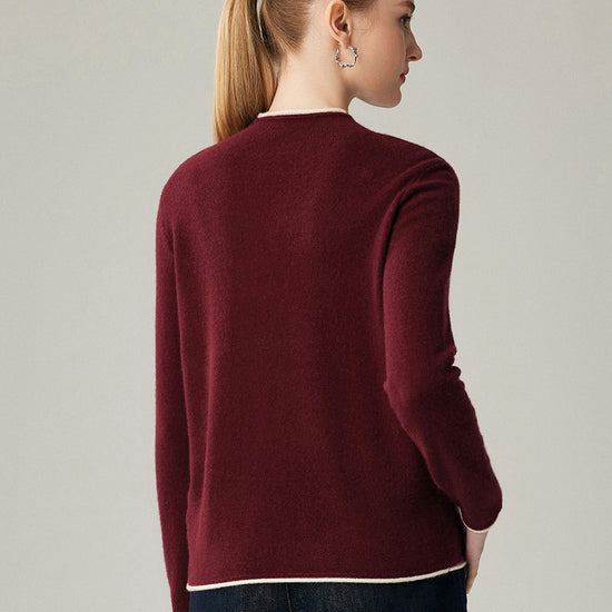 COMOBOCA 100% Cashmere Women's Ribbed Contrast Trim Sweater