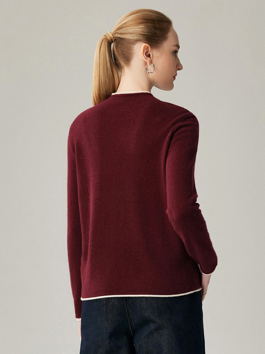 COMOBOCA 100% Cashmere Women's Ribbed Contrast Trim Sweater