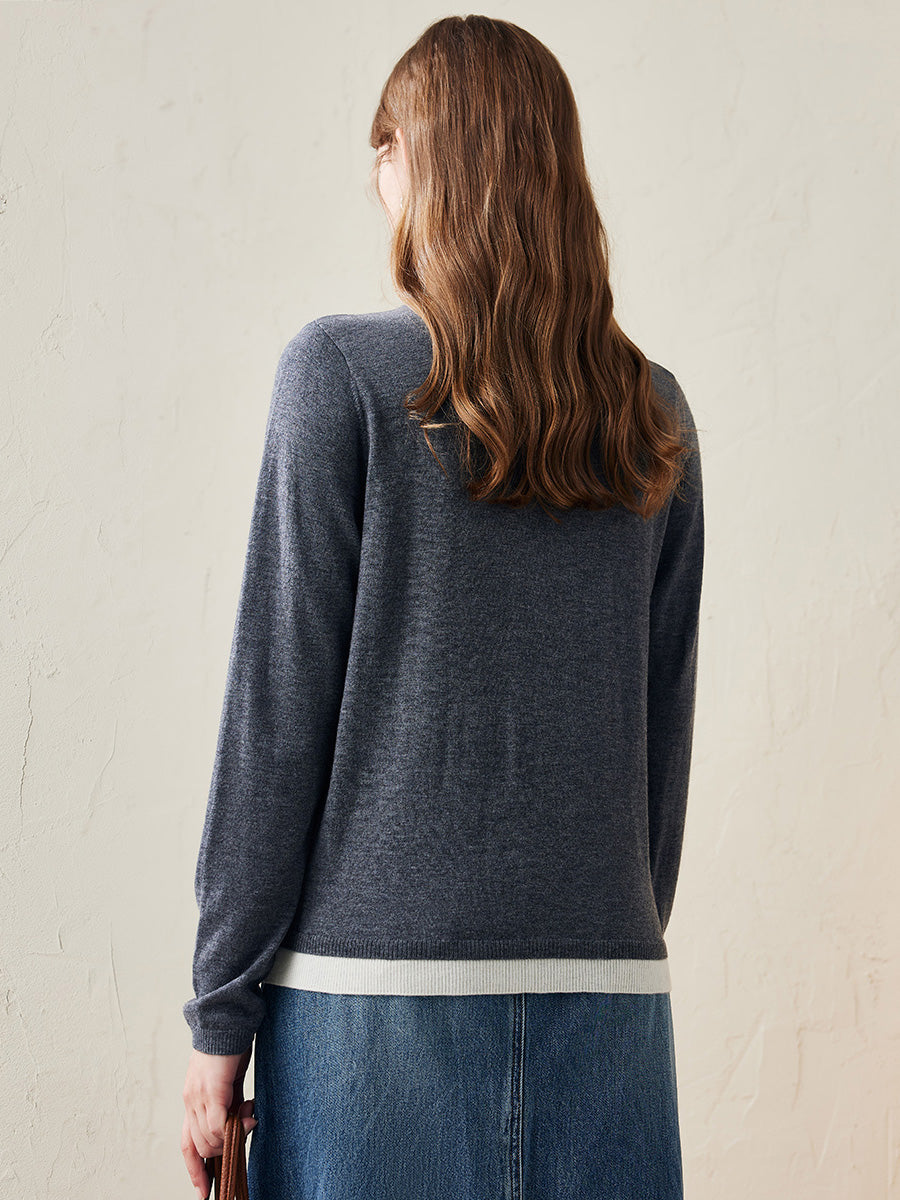 COMOBOCA 100% Wool Women's Layered Look Pullover Sweater