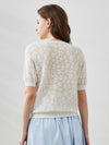 COMOBOCA Women's Cotton Silk Versatile Floral Lace Knit T-Shirt