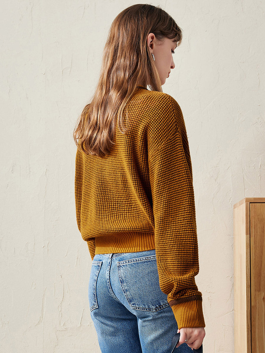 COMOBOCA 100% Wool Women's Colorblock Raglan Sleeve Sweater