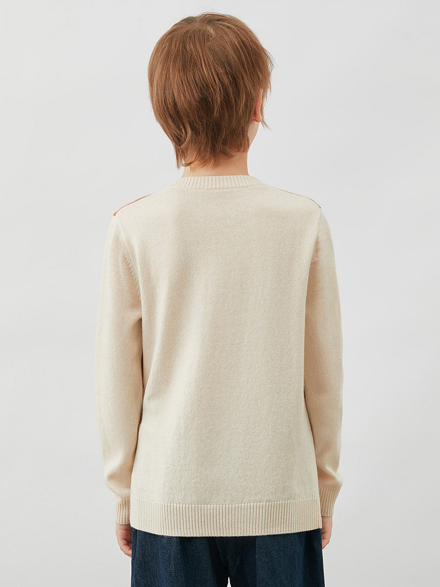 COMOBOCA 100% Wool Kids' Argyle Round Neck Sweater