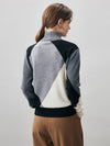 COMOBOCA 100% Cashmere Women's Color Block Turtleneck Sweater