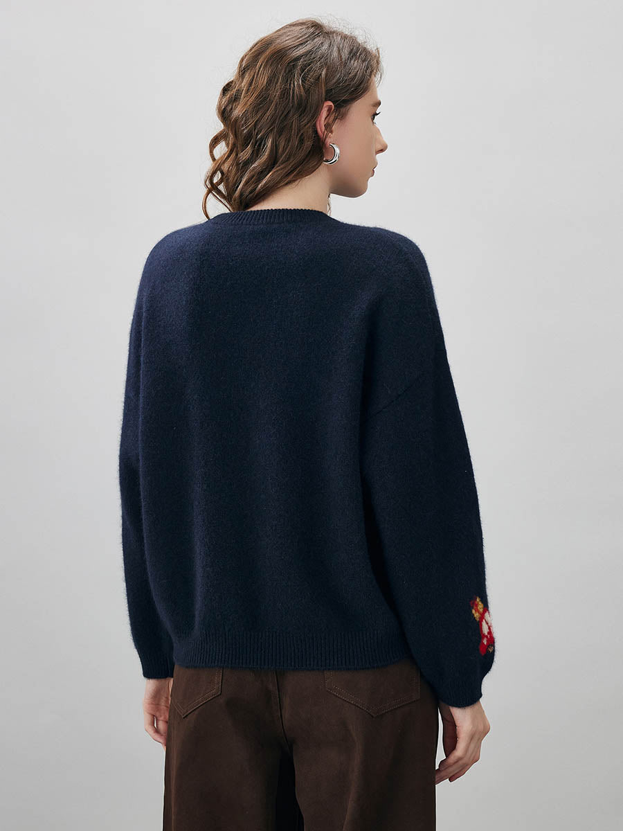 COMOBOCA Women's Wool Christmas Themed Round Neck Sweater