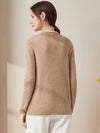 COMOBOCA 100% Cashmere Women's Ribbed Contrast Trim Sweater