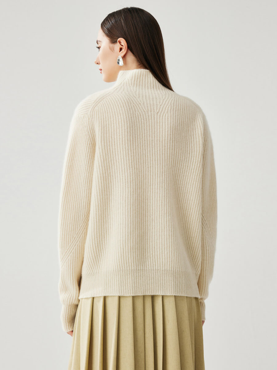 COMOBOCA 100% Cashmere Women's Turtleneck Ribbed Sweater