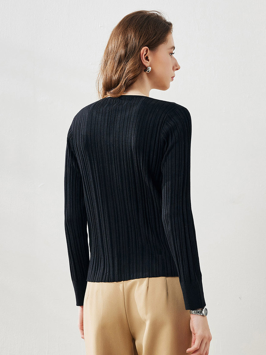 COMOBOCA Women's Ribbed V-Neck Faux Cardigan Sweater