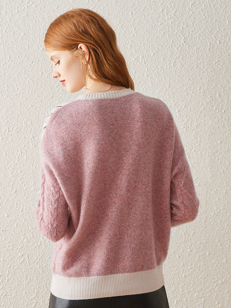 COMOBOCA 100% Cashmere Women's Intricate Sleeve Knit Sweater