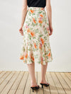 COMOBOCA 100% Mulberry Silk Women's Floral Ruffle Midi Skirt