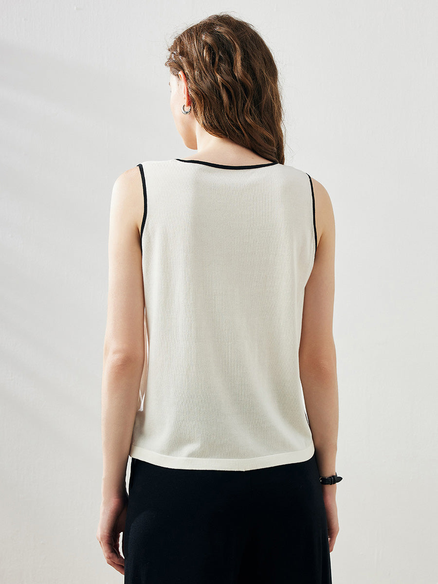 COMOBOCA Women's V-Neck Contrast Trim Tank Top