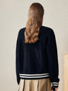 COMOBOCA 100% Wool Women's Striped Ribbing Jacket