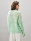 COMOBOCA Women's Mohair Cable Knit Round Neck Sweater