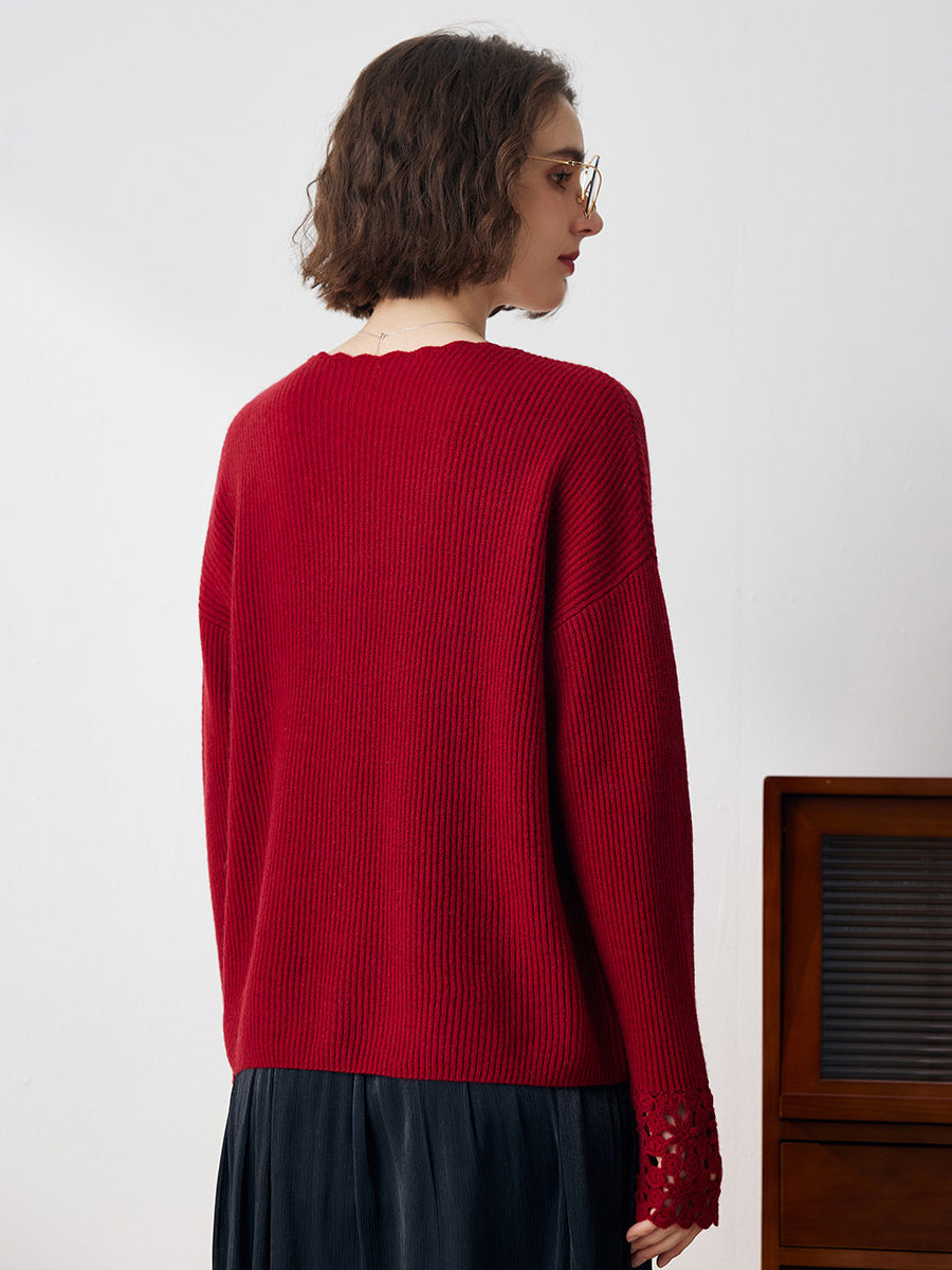 COMOBOCA 100% Cashmere Women's V-Neck Loose Knit Sweater