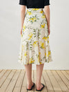 COMOBOCA 100% Mulberry Silk Women's Floral Ruffle Midi Skirt