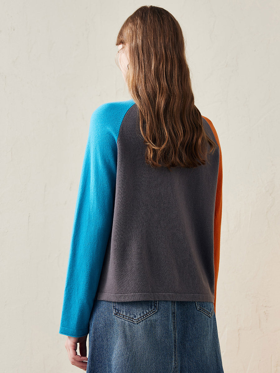 COMOBOCA 100% Wool Women's Color Block Knit Sweater