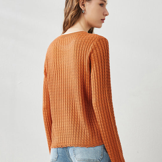 COMOBOCA Women's Cable Knit Ribbed Sweater