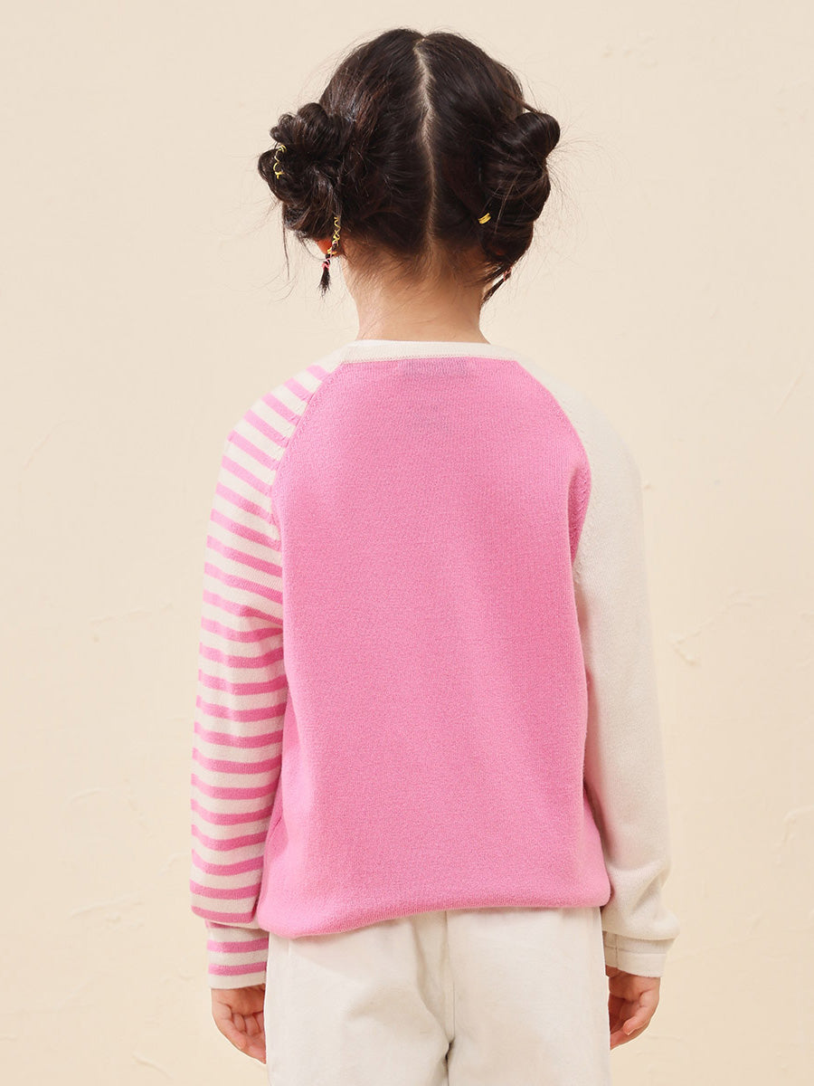 COMOBOCA 100% Wool Kid's Color Block Striped Sleeve Knit Sweater