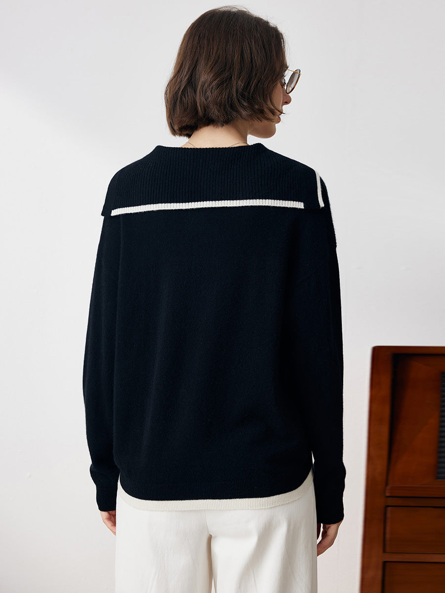 COMOBOCA 100% Cashmere Women's Sailor Collar Sweater