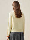 COMOBOCA 100% Wool Women's Contrast Trim Knit Sweater