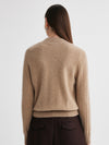 COMOBOCA 100% Cashmere Women's Cable Knit Mock Neck Zip Up Cardigan