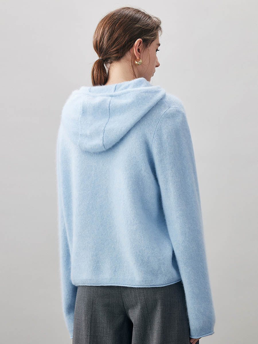 COMOBOCA Women's Wool Fuzzy Hooded Sweater