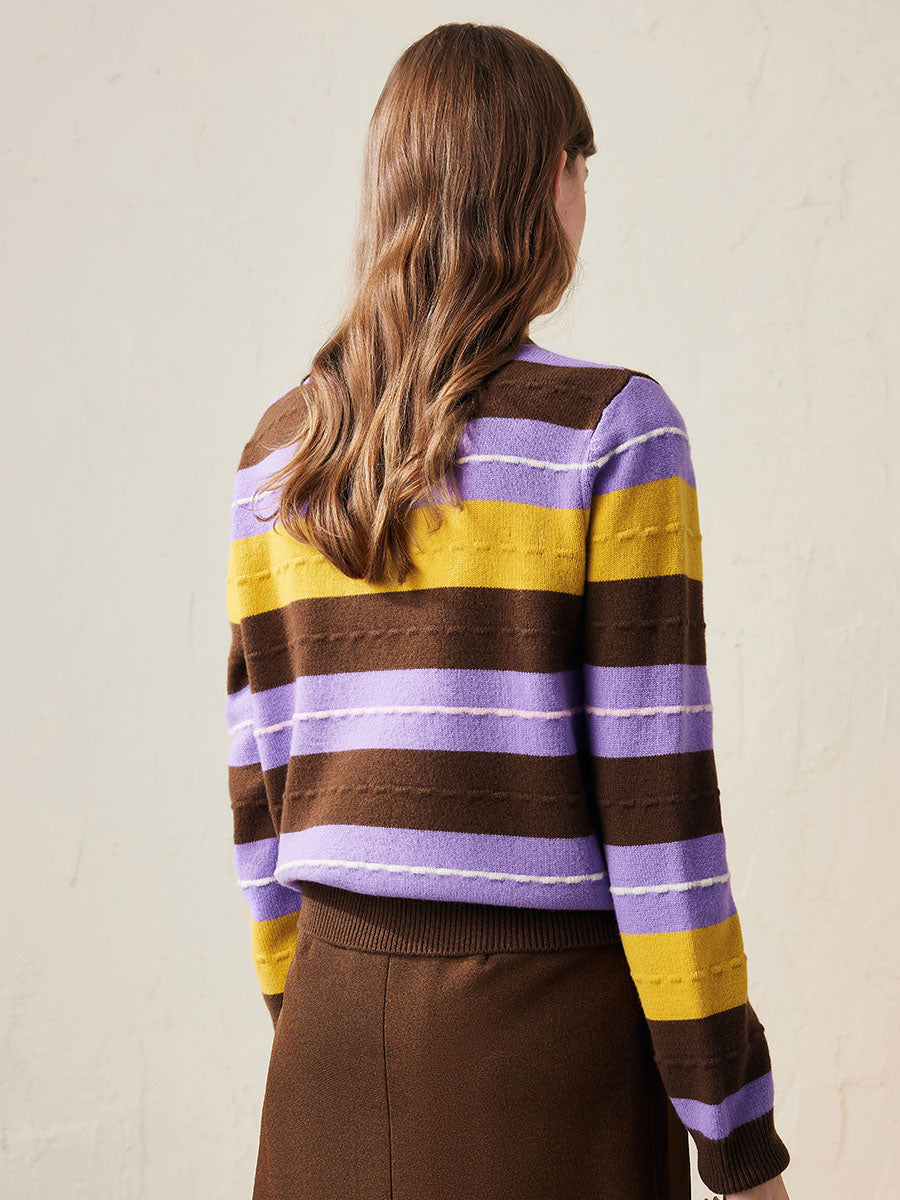 COMOBOCA 100% Wool Women's Cozy Striped Knit Sweater