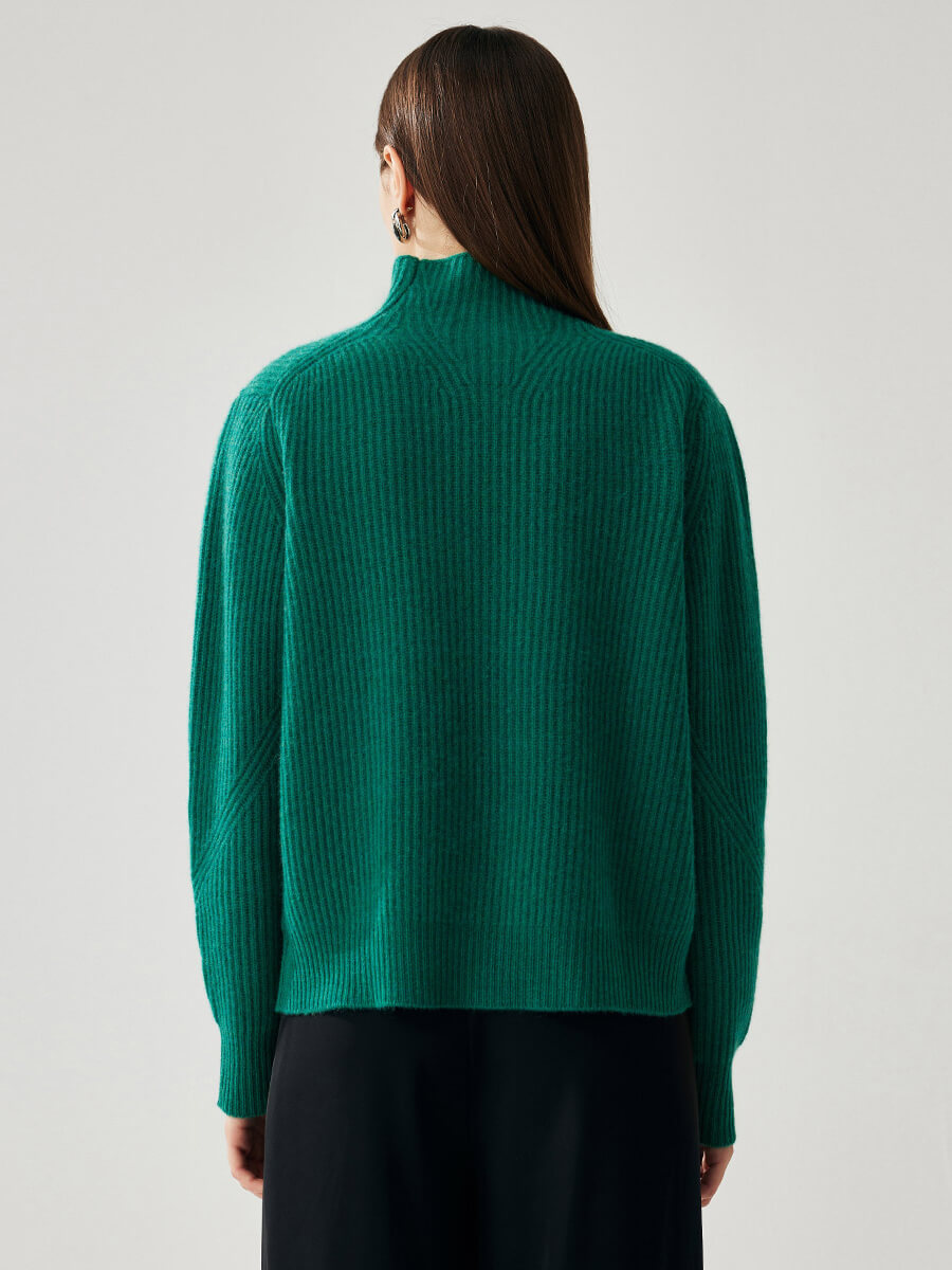 COMOBOCA 100% Cashmere Women's Turtleneck Ribbed Sweater