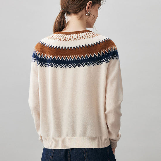 COMOBOCA 100% Cashmere Women's Fair Isle Button Front Cardigan