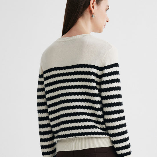 COMOBOCA 100% Cashmere Women's Striped Round Neck Sweater