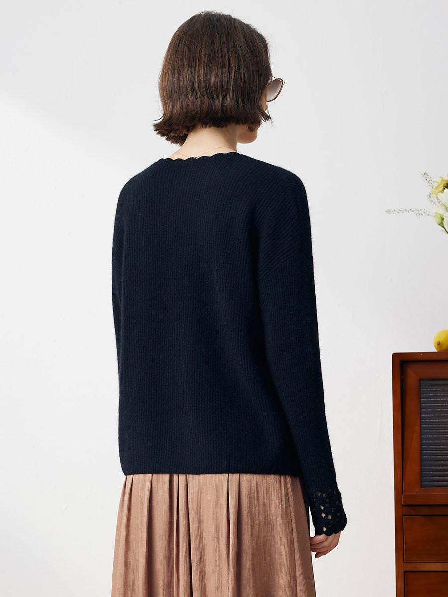 COMOBOCA 100% Cashmere Women's V-Neck Loose Knit Sweater