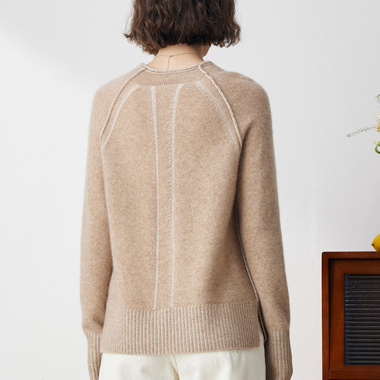 COMOBOCA 100% Cashmere Women's Round Neck Ribbed Sweater