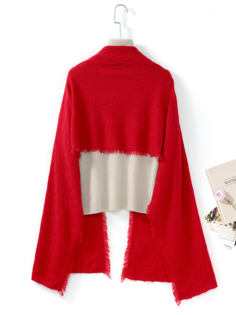 COMOBOCA 100% Cashmere Fringe Solid Color Shawl Scarf