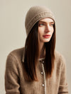 COMOBOCA Camel 100% Cashmere Women's Knit Beanie with Ties