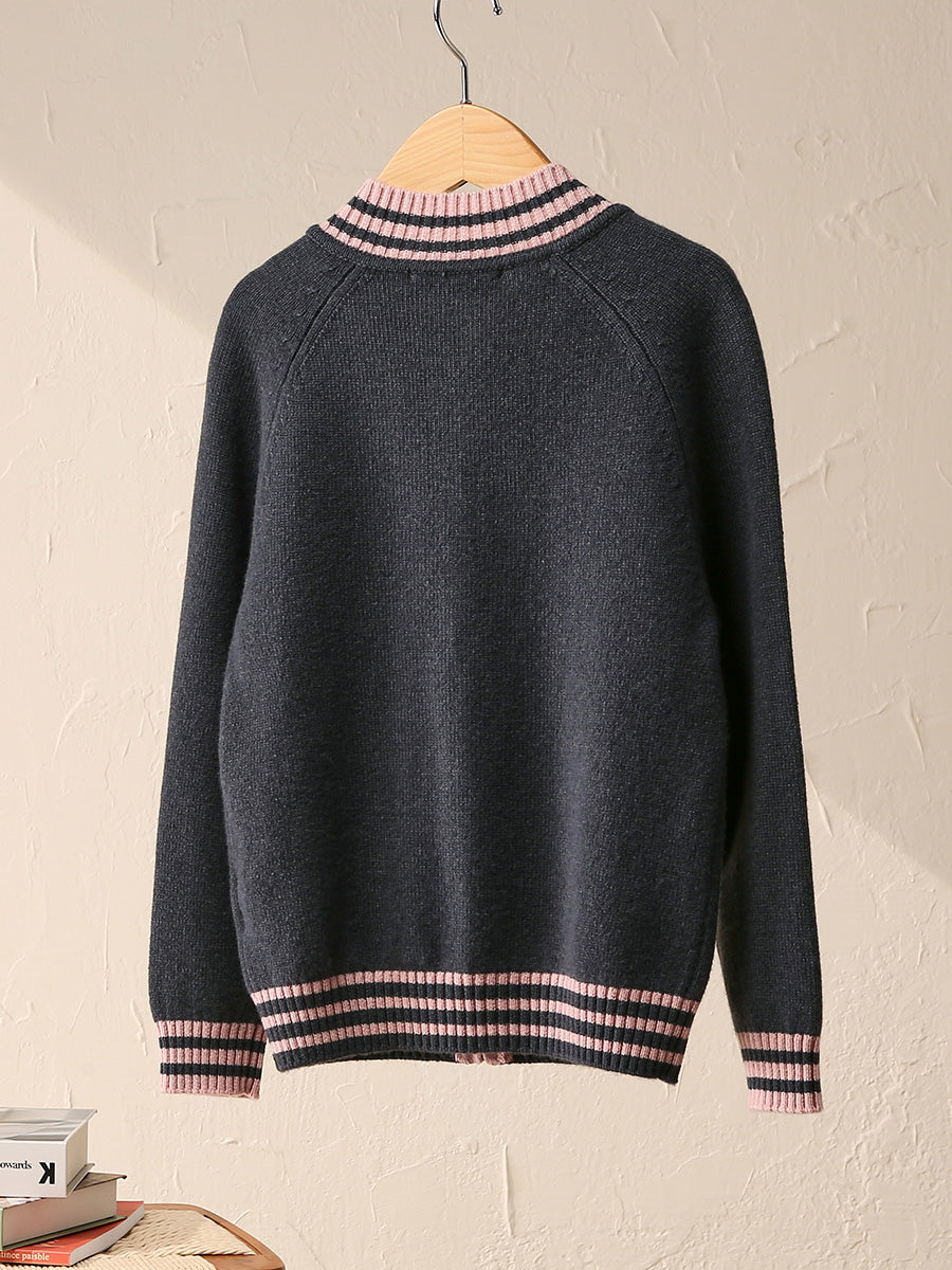 COMOBOCA 100% Wool Kid's Cable Knit Zip Up Coat