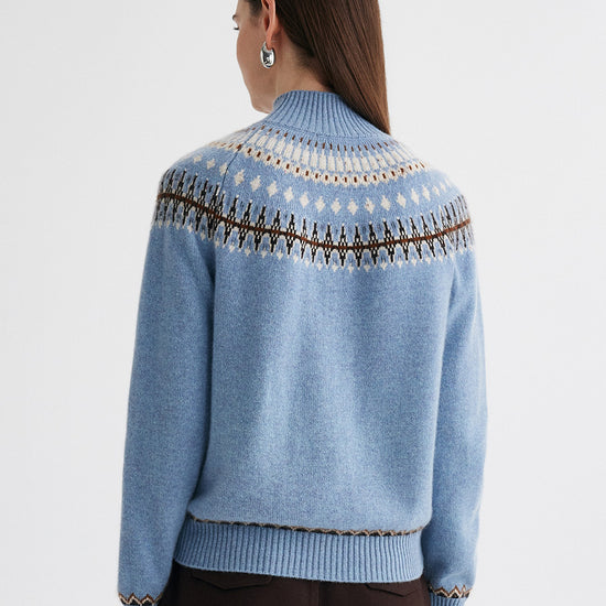 COMOBOCA 100% Cashmere Women's Fair Isle Mock Neck Sweater