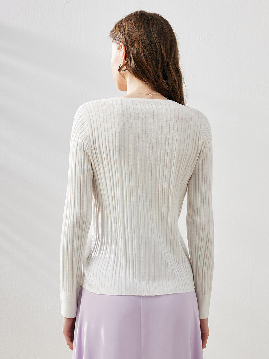 COMOBOCA Women's Ribbed V-Neck Faux Cardigan Sweater