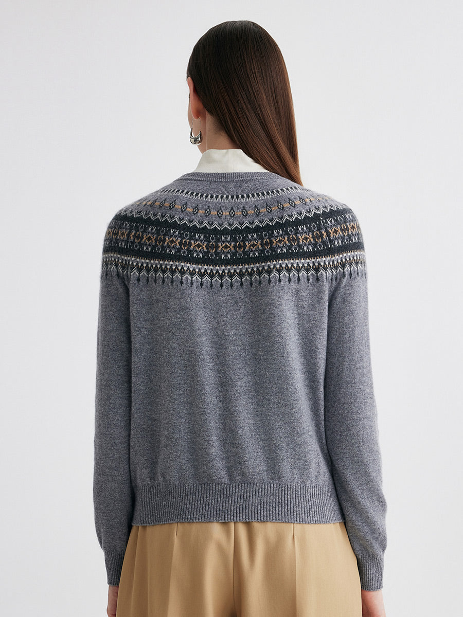 COMOBOCA 100% Cashmere Women's Fair Isle Cardigan Sweater