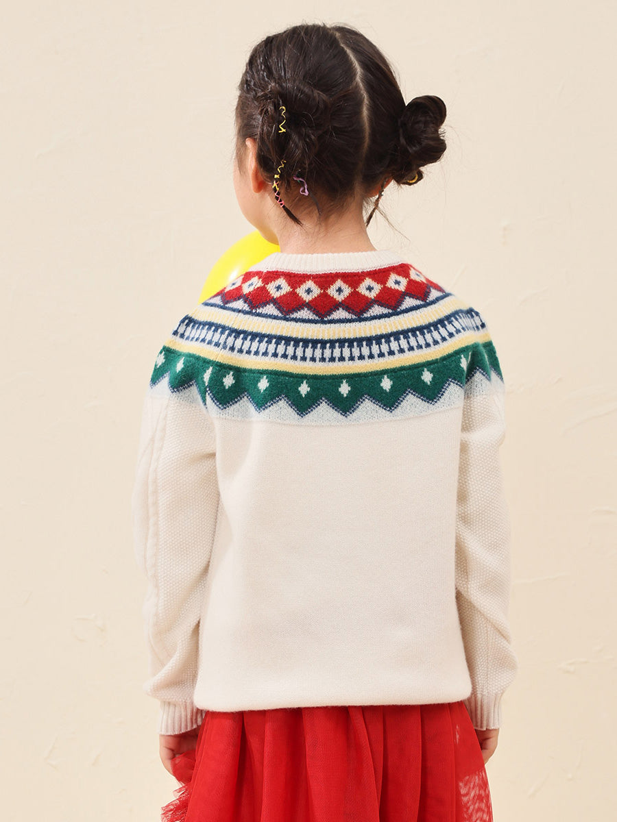 COMOBOCA 100% Wool Kids' Vintage Fair Isle Knit Sweater