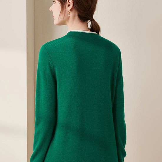 COMOBOCA 100% Cashmere Women's Ribbed Contrast Trim Sweater